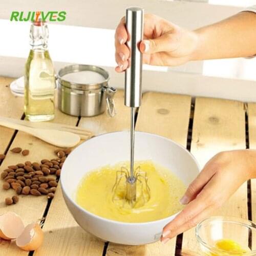 RLJLIVES Kitchen Tools Semi-automatic Eggbeater Manual Self Turning Stainless Steel Whisk Hand Mixer Blender Egg Tools