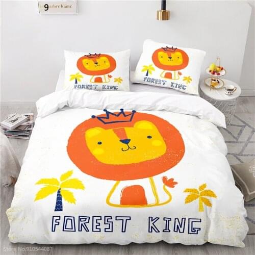 Cartoon Little Lion Bedding Set Nordic Style Duvet Cover Sets Pillowcase Boys Girls Kids Bedroom Decor Twin Full Queen King Size