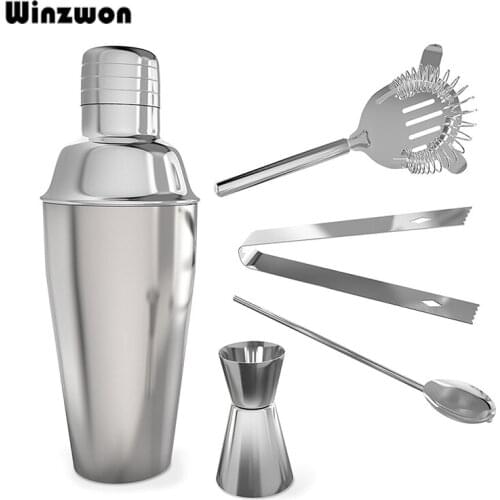 750ML Stainless Steel Cocktail Shaker With Ice Tong Mixing Spoon Measure Cup Wine Martini Drinking Mixer Party Bar Accessories