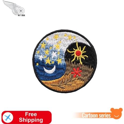 Sun and Moon Scenery Iron on Patches for Clothing Embroidered Shirts Jackets Accessories Bag Wholesale Twill Fabric Stickers