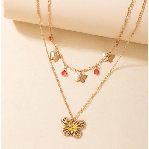Tocona Trendy Butterfly Pendant Necklace for Women Clear Crystal Stone Leaf Tassel Multilayer Sweater Chain Jewelry 14124