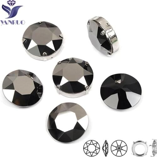 YANRUO 1201 Rivoli 27mm Jet hematite Sew On Dress Glass Crystals DIY Round Gems Stones Sewn Rhinestone For Clothing