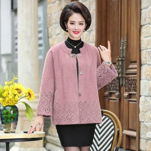 Women 2021 Autumn Winter Imitation Water Mink Velvet Coats Female Loose Casual Oversize Cardigan Lady Mid-aged Warm Outerwear C7