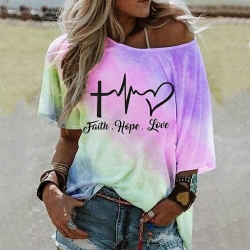 Women Summer Tie Dye Printed T Shirts Fashion Harajuku Gradient Off Shoulder T-shirts Plus Size Casual Short Sleeve Tops T Shirt