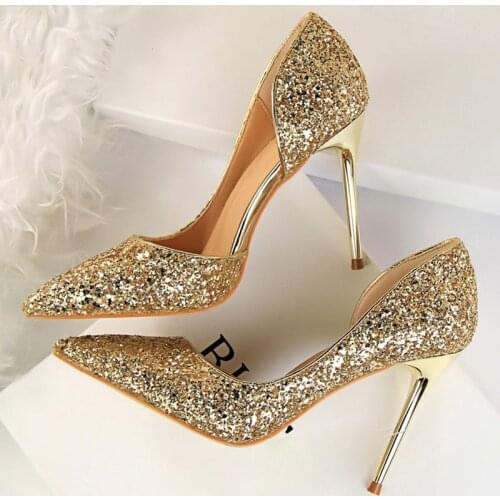 2020 Plus Size Women 9.5cm High Heels Stripper Glitter Bling Scarpins Pumps Stiletto Wedding Bridal Prom Fetish Valentine Shoes