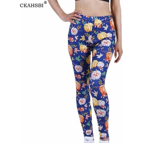 CKAHSBI Women Leggings Fitness High Waist Push Up Pumpkin Print Polyester Workout Jeggings Casual Ankle-Length Patchwork Bottom