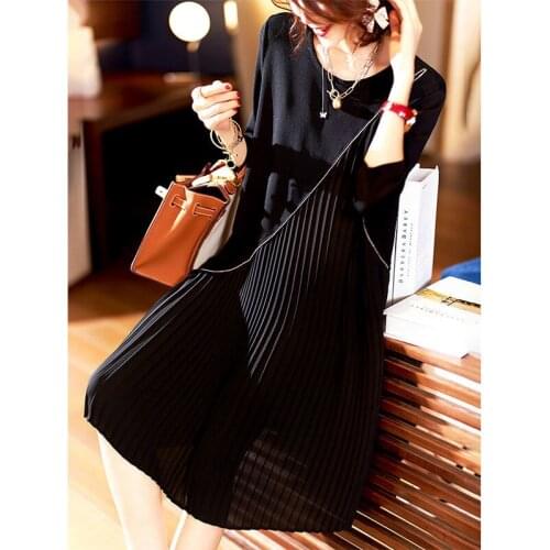 Women Dresses Stitching Pleated Loose Dress Spring Autumn Clothing 2021 Elegant Womens Dress Vestido De Mujer Femme Robe