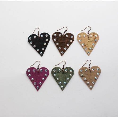 2020 New Heart wood grain pu leather heart point a round AB Crystal Water Drop Earrings For Women