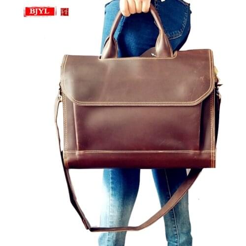 2019 Genuine leather Womens briefcase female 14 inch laptop handbag ladies large-capacity shoulder bag business crossbody bags