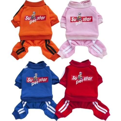 Winter Pet Dog Clothes for Small Medium Dogs,Warm Fleece Printed Four-leg Sweatshirt Coat,Chihuahua French Bulldog Puppy Jacket