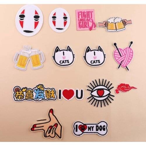 1pcs No Face Man Letter Patches Sew Fabric Sticker Badge Embroidered Iron On Patch for Clothes Appliques DIY Repair Accessories