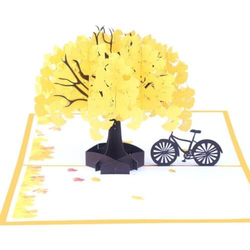 10pcs Hollow Ginkgo Tree Handmade Origami 3D Pop UP Greeting Card Invitation For Wedding Birthday Xmas Party Souvenirs Gift
