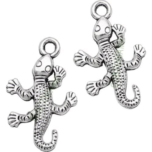 100pcs-Gecko Charms, Antique Silver Gecko Charm Pendant 25x15mm