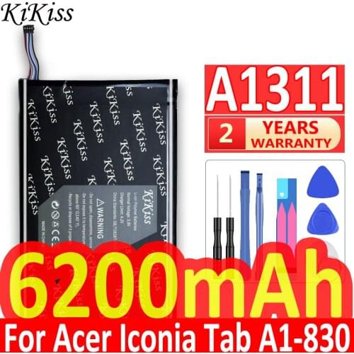 KiKiss Safe A1311 Tablet Battery For Acer Iconia Tab A1-830 A1311 A1 830 6200mAh Lithium Polymer Rechargeable Batteries