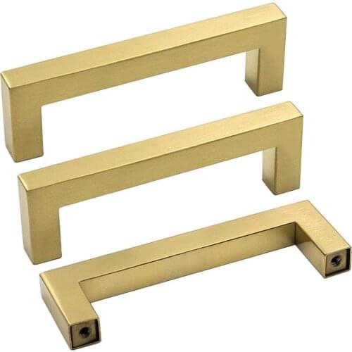 Satin Gold Modern Kitchen Cabinet Hardware Handle Pull Drawer Handles 3-1/2 Inch Hole Center Square Bathroom Dresser Handles