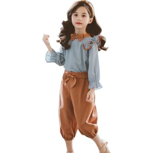 Kids Clothes Solid Color Clothes For Girls Blouse + Pants Girls Clothing Sets Casual Style Childrens Clothes Girl