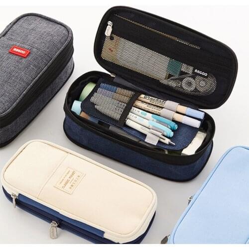 Double Layer Pencil Case Kawaii Canvas School Pencil Bag Cute Pencil Case Box for School Kids Pencilcase Bag Large Pen Storage