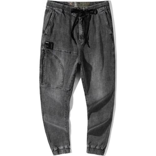 Loose Jeans Mens Casual Denim Pants Hip Hop Harem Jeans Elastic Waist Male Trousers Low Crotch Pants Plus Size 44 46