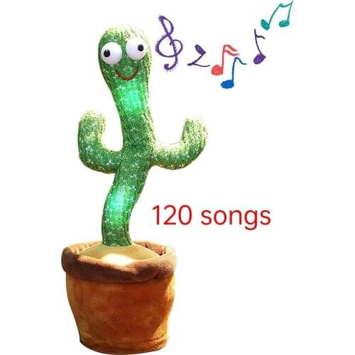 Recharged Battery Cactus Stuff Electric Sing 120 Songs Dancing Music Record Learn To Speak LED Twist Plush Desk Toy party Gift