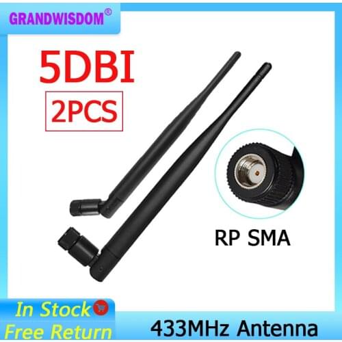 2pcs 433Mhz Antenna 5dbi GSM 433 mhz RP-SMA Connector Rubber waterproof directional antenne wireless Receiver for Lorawan