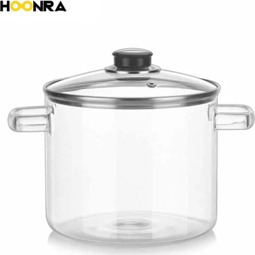 HOONRA 2000ML High Temperature Glass Soup Pot Bowl Heat-resistant Breakfast Porridge Pot Instant Noodle Pan Kitchen Cookware