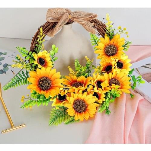 1pc Artificial Sunflower Wreath Summer And Autumn 30cm Sunflower Decoration Flower Wall Window Wedding Decoration Supplies