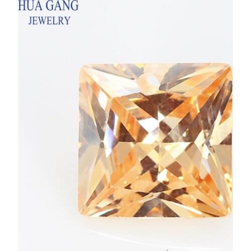 Single Hole AAAAA Square Shape Champagne Cubic Zirconia Stone For Jewelry Making 4x4~12x12mm High Quality CZ