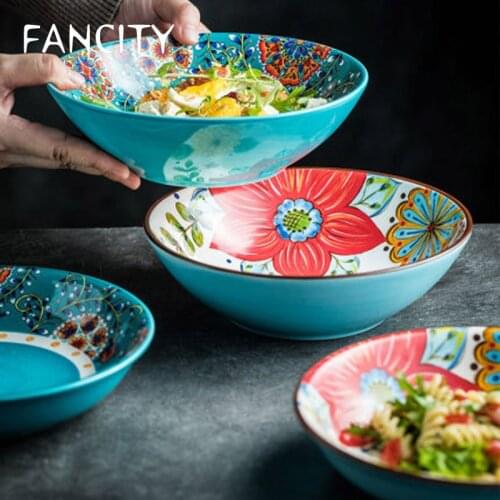 FANCITY Lanque ceramic deep dish creative American country ceramic deep dish plate underglaze color farmhouse side dish bowl