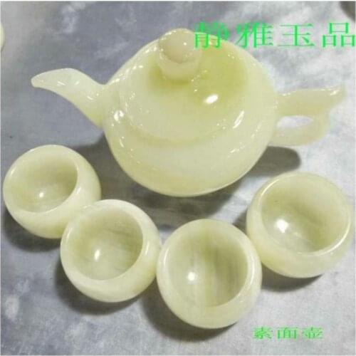 China handmade jade carving natural stone jade teapot and tea cup A set