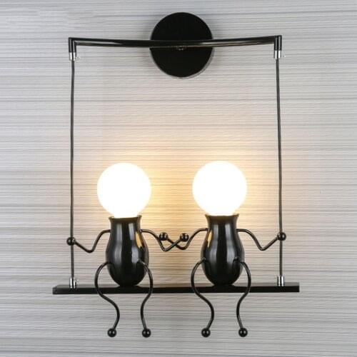 E27 Creative Iron LED Wall Lamp Cartoon Robot LED Wall Light Kids Baby Childrens Room Bedroom Bedside Aisle Wall Lamps