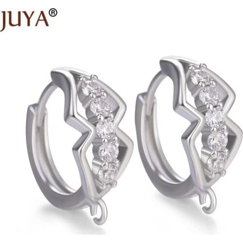 Diy Earrings Accessories Findings 4 Colors Copper Inlaid Zircon Crystal Round Hoop Earrings Hooks Clasps For Women