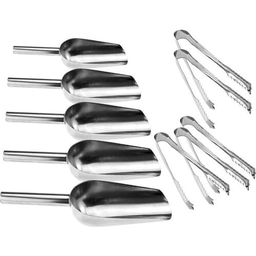 Kitchen 5 shovel + 5 clips Candy Buffet BBQ Candy Buffet Ice Stainless Scoops Tongs Set Wedding Bar Party KItchen Cooking Tools