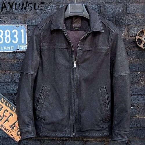 AYUNSUE Men Clothing Real Cowhide Leather Jacket Autumn 2020 Mens Jackets Short Slim Casual Clothes Chaqueta Hombre LXR354