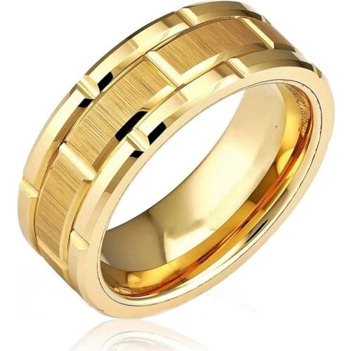 8mm Fashion Men Rings Stainless Steel Gold Plated Brushed Wedding Bands Anniversary Classic Jewelry For Men Party Gift