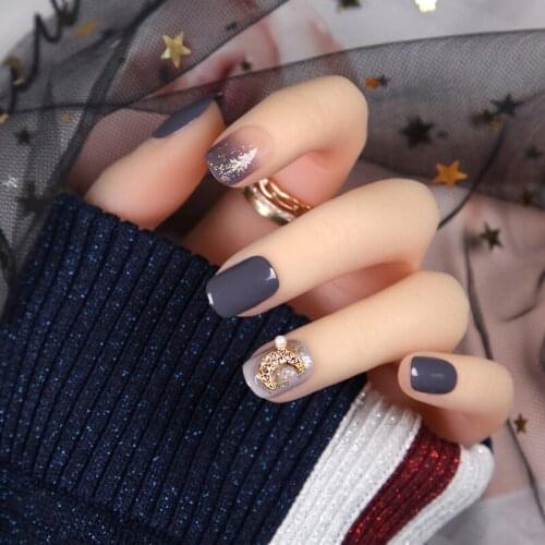 Morandi hit pure color with decoration 3d fake nails Bride beautiful moon and star theme false nails french lady full nail tips