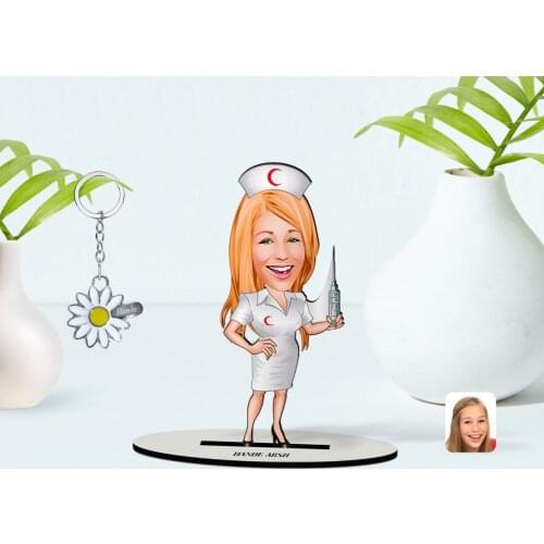Personalized Nurse Caricature OF 3D Wooden trinket And Is Silver Daisy Anahtarlık-1 Reliable Modern Simple Gift Special moment