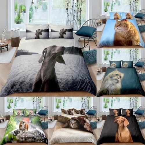 Lovely Animal Dog Cat Cartoon Printed Design Bedding Set Queen Size Duvet Cover Comforter Kids Adult Bed Cover Bedclothes Quilt