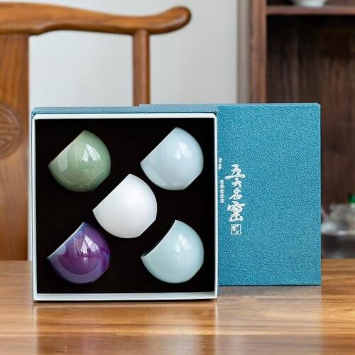 Five Famous Kiln Teacup Kung Fu Ceramic Tea Utensil Set Ru Kiln Brother Kiln Baked Jian Zhan Master Tea Cup Gift Customization