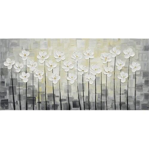 Hand painted Canvas Wall Art White Flowers Picture Oil on Canvas Bloosom Modern Floral Pallet Knife Painting for Bedroom Kitchen