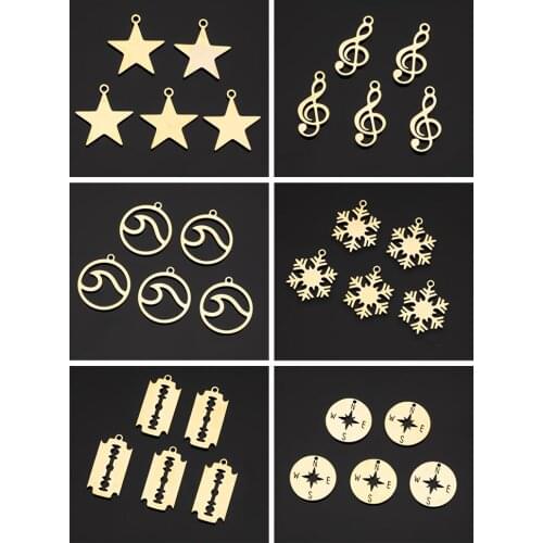 Sasusp Classic Gold Stainless Steel Star Snowflake Charms DIY Geometric Necklace Earring Charms Pendant For Jewelry Making