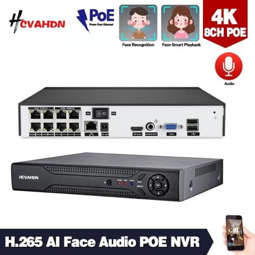 Plug and Play Face Detection H.265 5MP 2592*1944 8CH 48V POE NVR Audio Surveillance Security Video Recorder For POE IP Camera