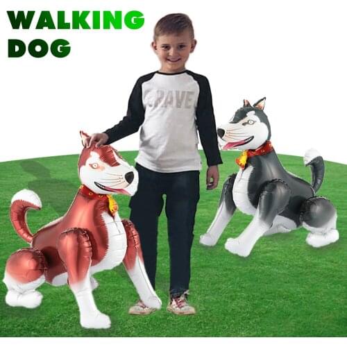 1PC 3D Walking Dog Foil Balloons Happy Birthday For Boy Air Balloons party decorations Kids Animal Toys Globos Smart Husky ball