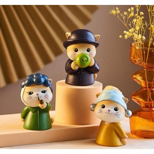 Nordic Resin Animal Art Cat Animal Sculpture Decoration Living Room Bedroom Office Desktop Home Decor Ornaments Gift