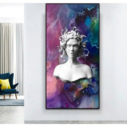 Vaporwave Sculpture Of Medusa Art Canvas Painting Purple Posters and Prints on The Wall Art Picture for Living Room Home Decor
