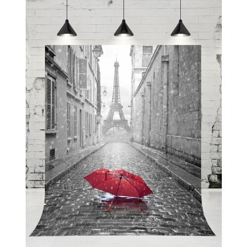 VinylBDS Retro Eiffel Tower Wedding Background Photo Studio Red Umbrella Photography Backdrops Wedding Photo Backdrop