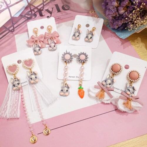 2021 New Korean Acrylic Trendy Rabbit Carrot Long Tassel Dangle Earrings For Women Lace Pearls Pendant Jewelry серьги Eardrop