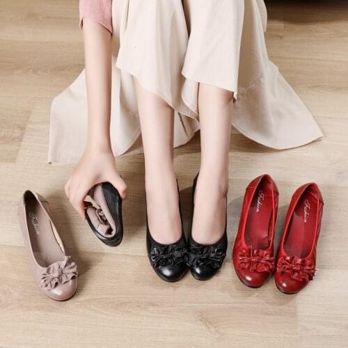 AARDIMI Summer Women Genuine Leather Pumps for Mother Wedges Low Heel Shoes Woman Soft Bottom Flower Ethnic Shoe Casual Footwear