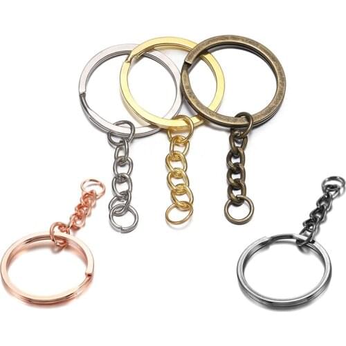 10 pcs/lot 30mm Polished Gold Long Round Split Keyrings Keychain Short Chains Key Rings For DIY Jewelry Making Findings Supplies