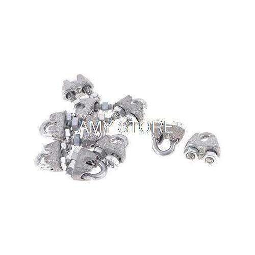 10pcs Metal One Saddle 3/25" 3mm Wire Rope U Shaped Bolt Clamp Cable Clips 20mm Long