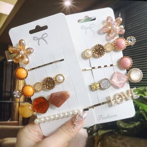 2020 Fashion Crystal Flower Hair Clips Pin Set Sweet Pearl Geometric Matte Hair Barrettes For Women Girls Retro Hair Accessories
